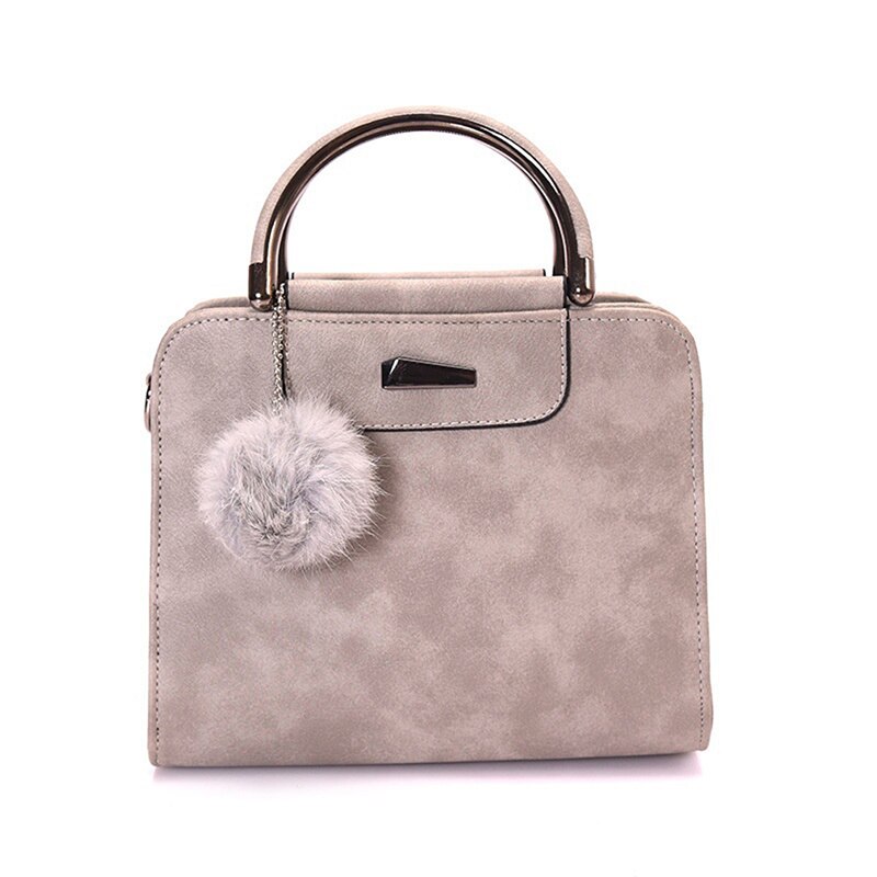 Handtas Vrouwen Casual Draagtas Vrouwelijke Grote Schoudertas Messenger Bags PU Lederen Handtas Met Bont Bal bolsa: gray