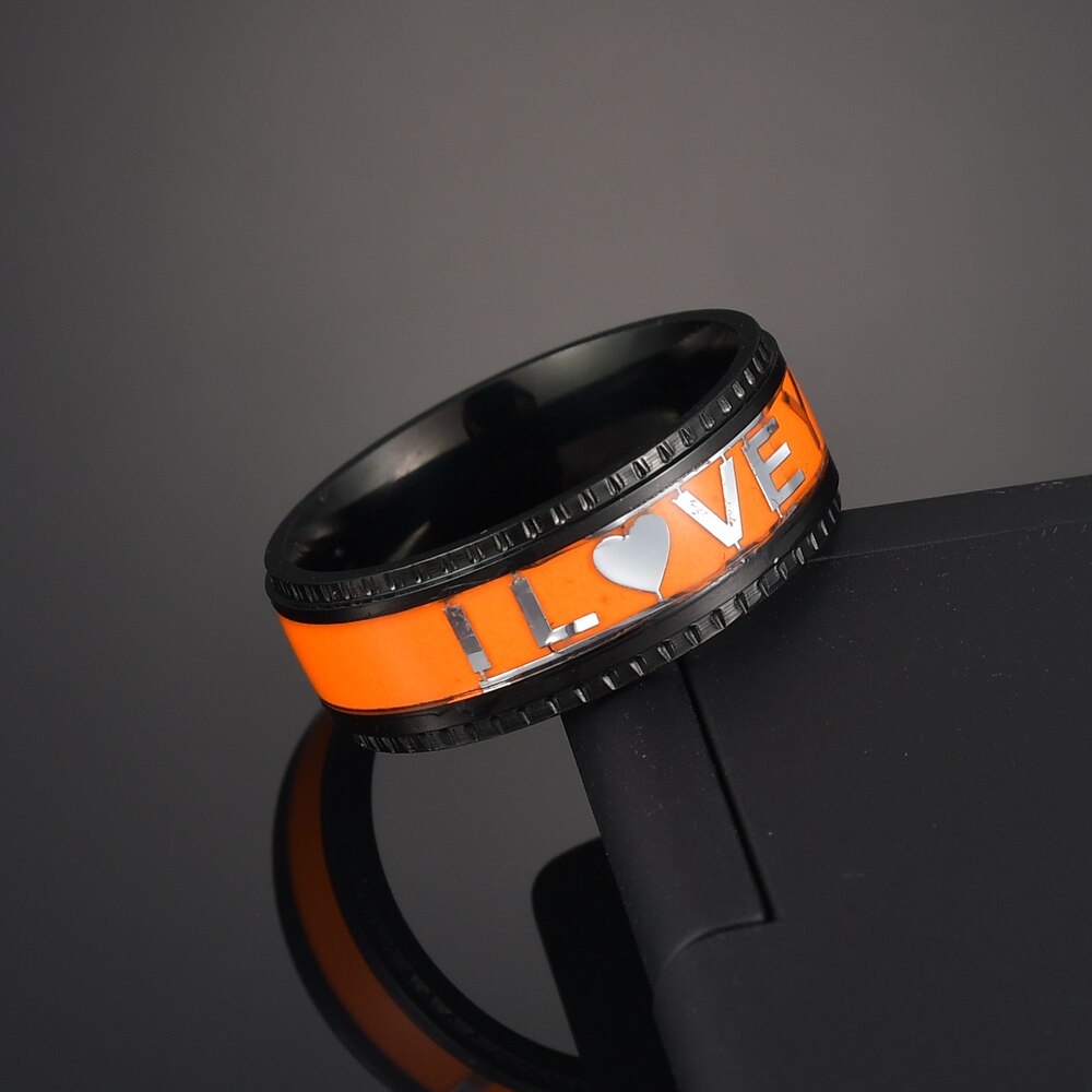 Anillos fluorescentes con letras de amor para hombre y mujer, joyería con brillo en la oscuridad, color negro, luminoso, a la , talla 13