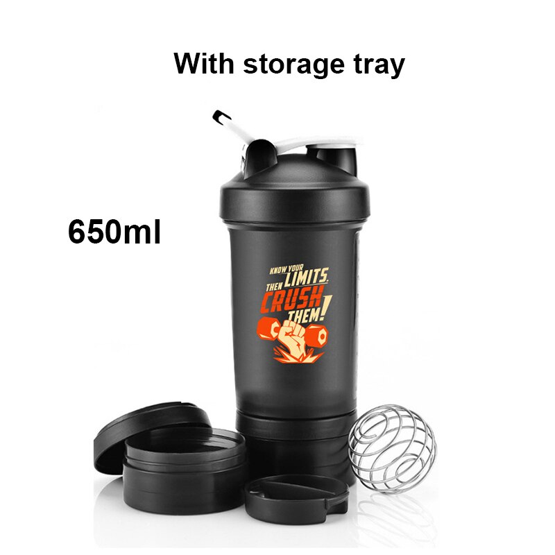 Lanke Eiwit Shaker Fles Met Roeren Bal Voor Sport, Draagbare Sport Water Fles Mengen Wei-eiwit Bpa Gratis, 650/450Ml: MULTI