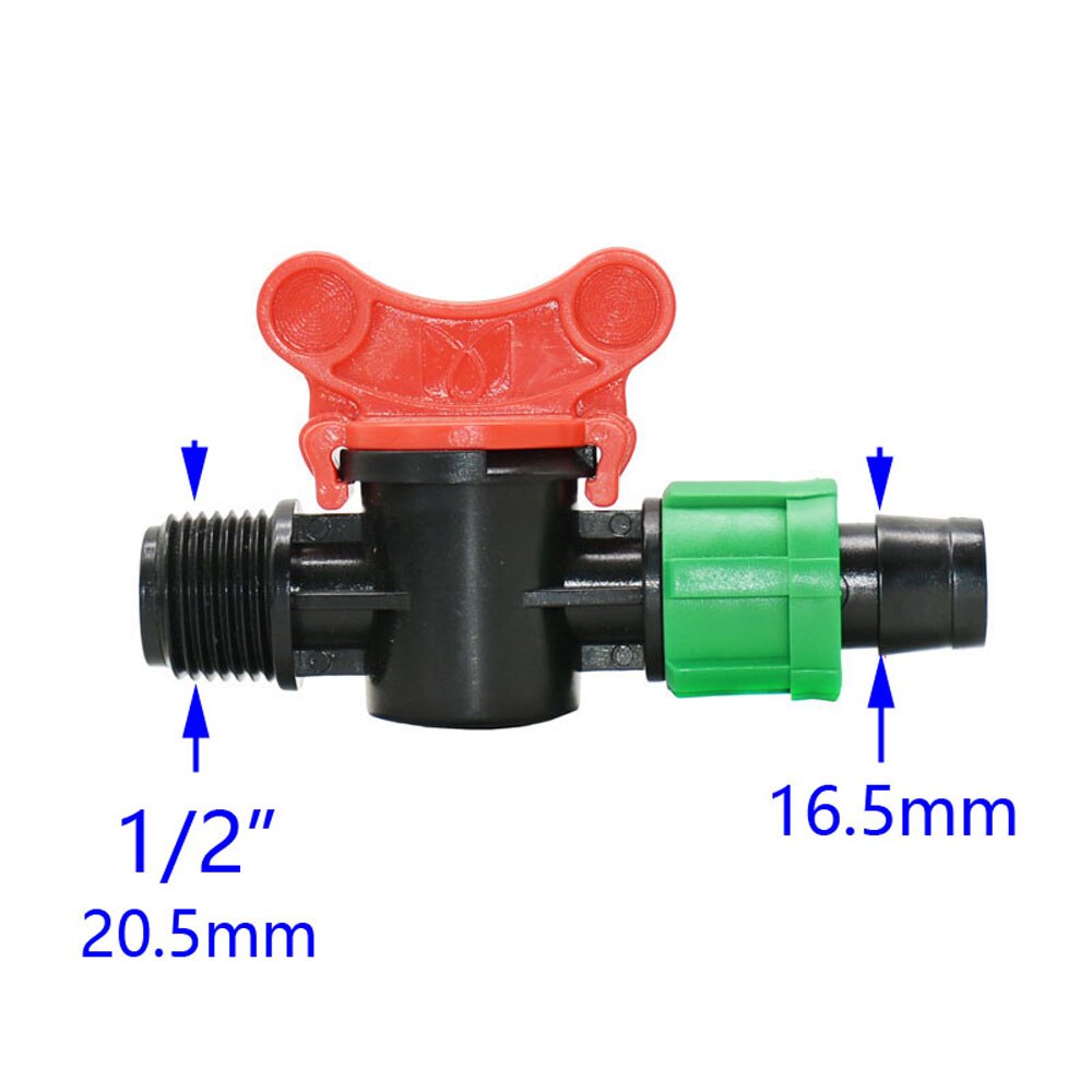 16mm Irrigation Drip Tape Connector Valve Garden Tap 1/2 Inch Thread to 16mm Drip Belt Repair Water Flow Control Valve: white