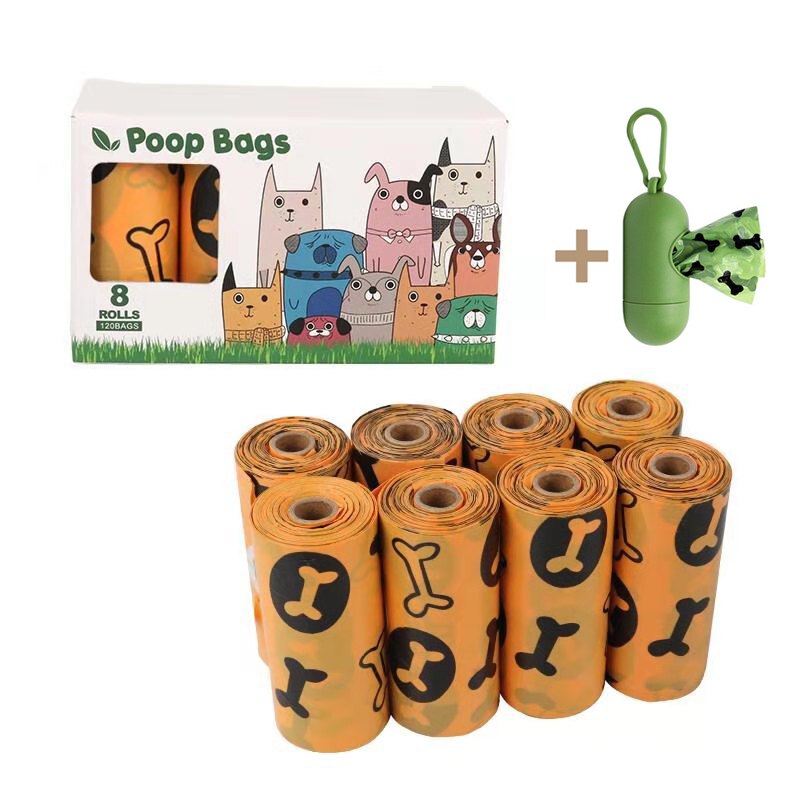 Dog Poop Garbage Bag Clean Box Waste Poop Bags for Pet Leash Toilet Pick up Tools Pet Accessories Disposal Outdoor Degradation: Orange 8 rolls
