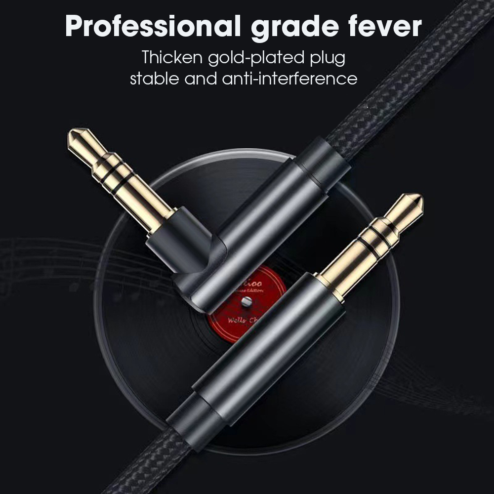 Kabel audio Aux 3,5 mm pod kątem prostym męski do męskiego posrebrzany kabel pomocniczy HiFi do słuchawek samochodowych iPhone 1/2/3 metra