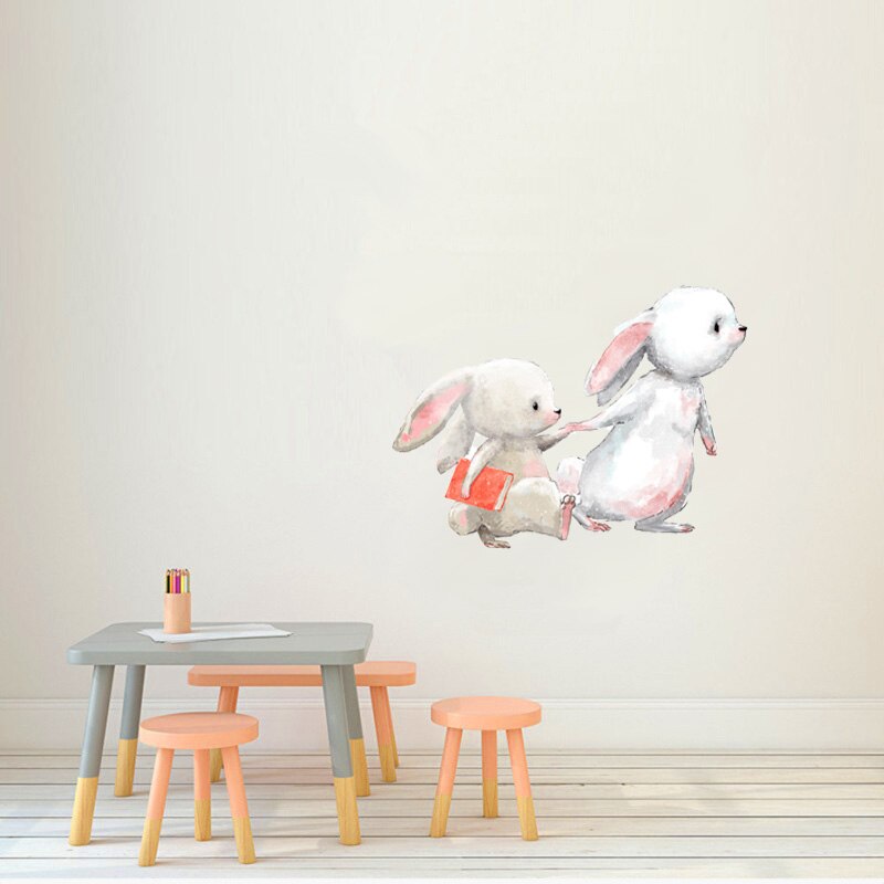 To søde kaniner holder i hånd wallsticker baby børneværelse soveværelse dekoration baggrund tapet til boligindretning bunny stickers