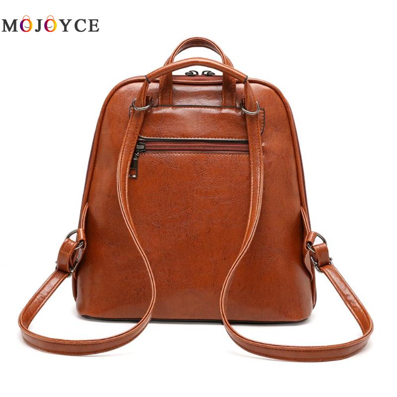 Vintage Oil Wax Leather Backpack Women Travel Satchel Casual Shoulder School Bagpack Female Back packVintage Oil Wax Leather