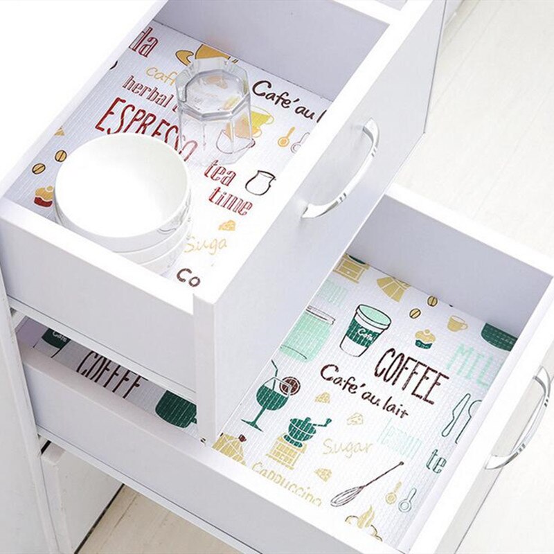 1 rulle kök klistermärke bord matta bokstav flamingo tryckta lådor skåp hylla liners bordstablett vattentät oljesäker skåp pad