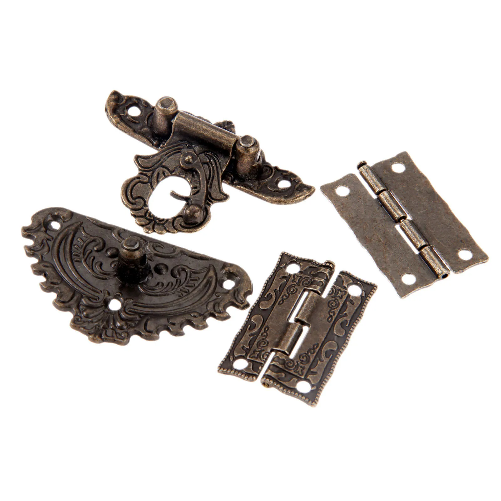 3 teile/satz Antike Bronze- Vorhängeschloss Holz Kasten verriegeln Haspe + Koffer Schrank Scharnier Möbel Dekorative Hardware- retro