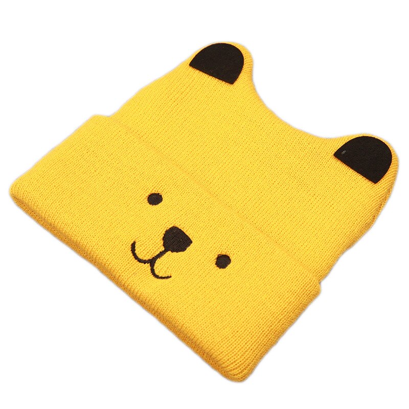 Baby Knitted Cap Autumn Winter Cartoon Puppy Pattern Set Head Hat Leisure Solid Color Baby Keep Warm Wool Caps TG0089: Yellow