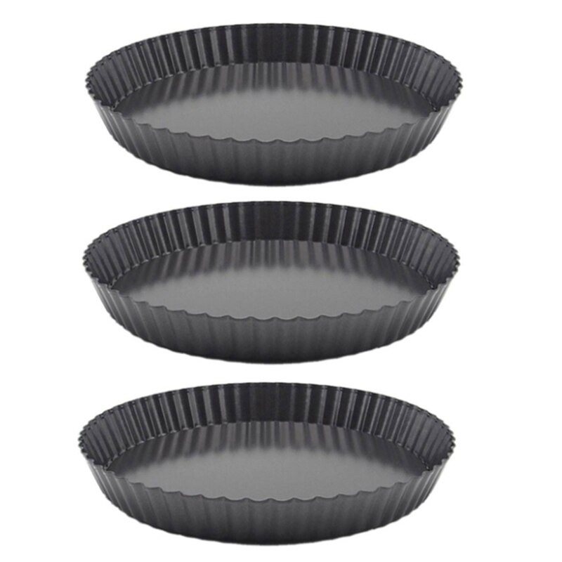 3PCS Non-Stick Removable Loose Bottom Quiche Tart Pan Round Pie Pizza Pan With Removable Base: Default Title