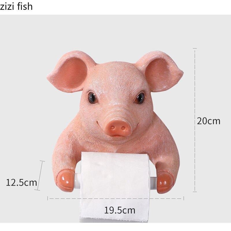 Pink Pig Roll Holders Bathroom Resin Pig Towel Holder Paper Towel Dispenser Toilet Modern Bathroom Shelf Holder Punch Free Hook