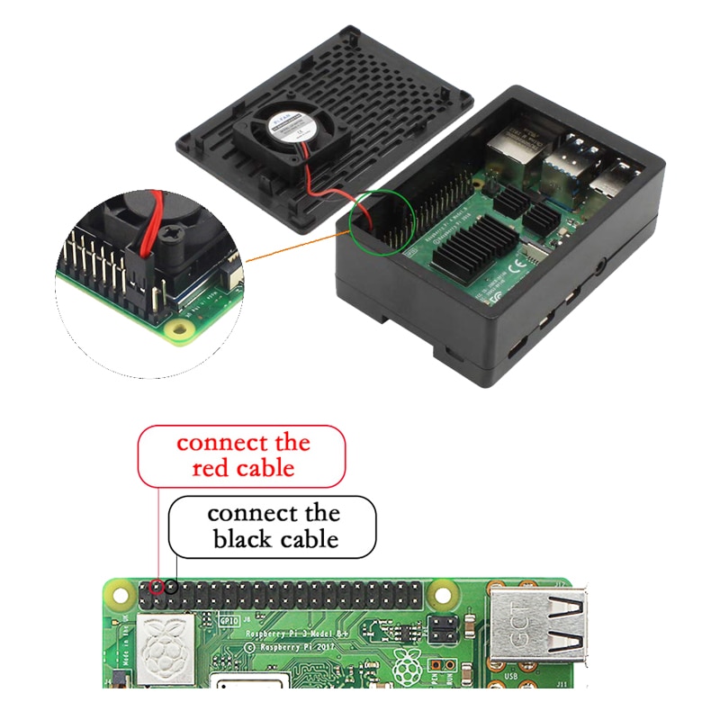 For Raspberry Pi 4 Case Protective ABS Case Black Box Shell Enclosure + Cool Fan Aluminum HeatSink for Raspberry Pi 4 Model B 4B