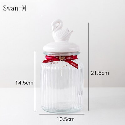 Suiker Blikjes Europese Glazen Snoep Opslag Jar Keramische Konijn Cover Crystal Opslagtank Decoratie Ornamenten Keuken Crystal Jar: Swan-M