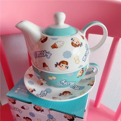 Cute Cartoon Milk Girl Ceramic Teapot Set Single Drink/Afternoon Tea Set, Coffee Cup And Saucer: A02