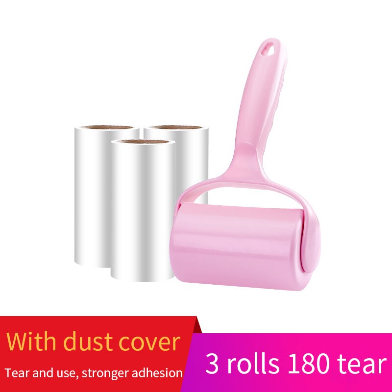 3 Rolls + 1 Handvat Kleverige Roller Kleverige Papier, Tearable Kleverige Haar Borstel, Kleren Fluff Borstel, epilator Kit Met Handvat: With lid