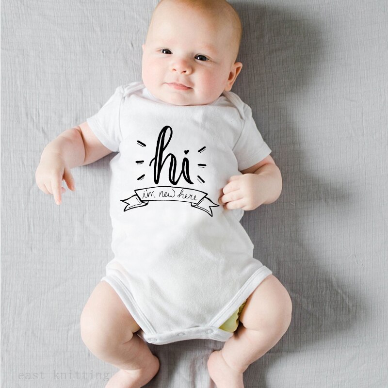 DERMSPE Casual Pasgeboren Baby Jongens Meisjes Korte Mouw Letter Print Leuke Katoenen Romper Jumpsuit Outfits Baby Kleding Wit