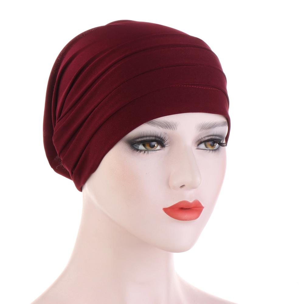 Elastic Turban Hat Solid Color Women Headscarf Bonnet islamic Inner Hijabs Cap Muslim Hijab turban africain femme hat: 12