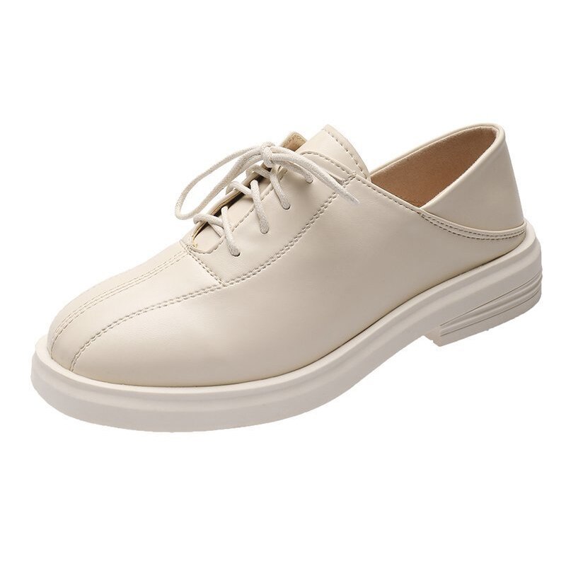 Noir Beige Oxford chaussures pour femmes printemps été décontracté mocassins en cuir synthétique polyuréthane Vintage à lacets plate-forme chaussures mocassins: Beige / 7.5
