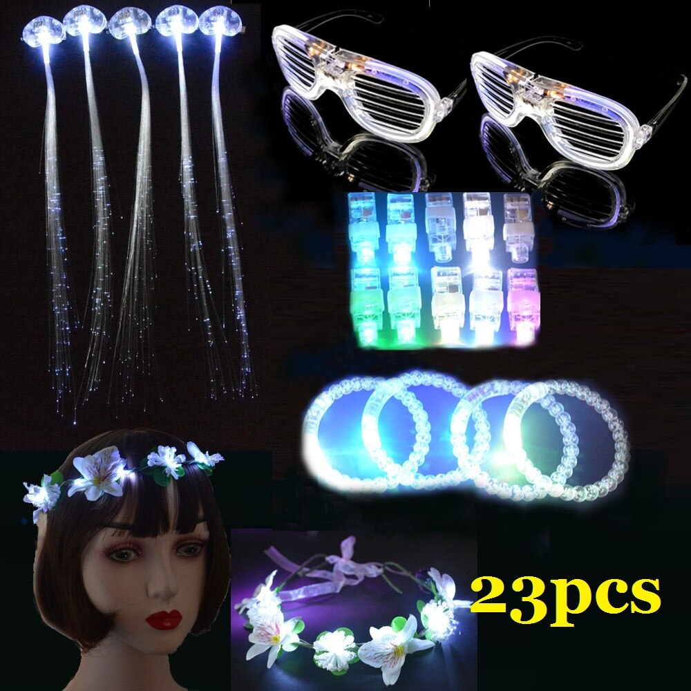 Accesorios para fiestas que brillan en la oscuridad, pulsera luminosa, herramientas de estilismo Led para el cabello, diadema con luces para el dedo, diadema de flores para niñas, cumpleaños y bodas: 4