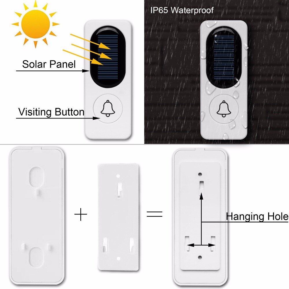 300M Intelligent Wireless Door Bell Solar Wireless Doorbell Low Power Home IP65 Waterproof Door Bell Chime Outdoor Doorbells