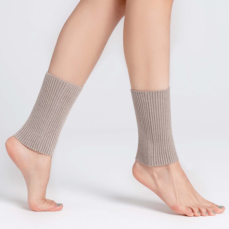 Ull ankelvarmere kvinner høst vinter ribbestrikket varm myk støvel match gamasje fotpose unisex fotermevarmere strømpe: Beige