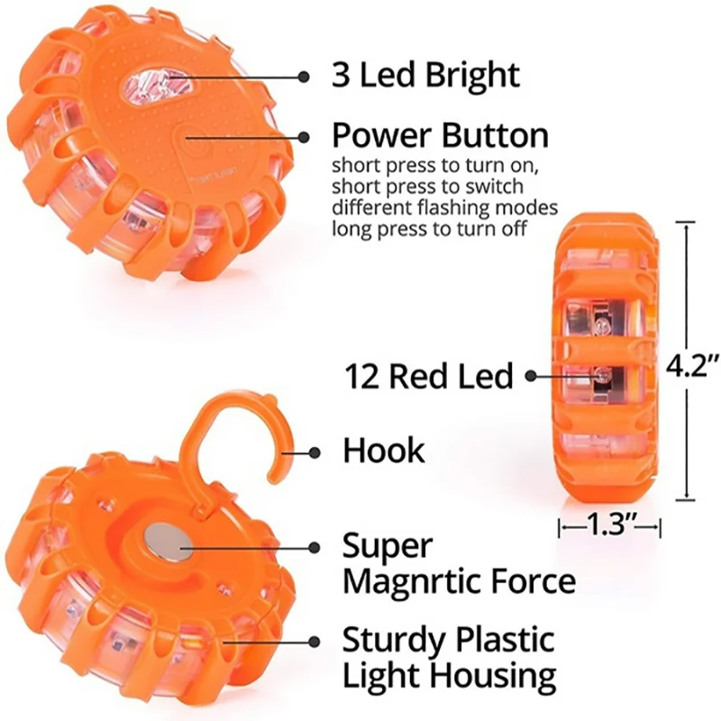 Luz de advertencia LED con batería integrada, 9 modos de seguridad, lámpara intermitente de emergencia, luz estroboscópica portátil, 1/2/3/4/6/8/10/12 Uds.