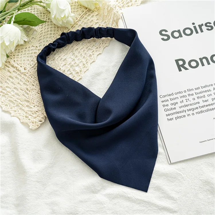 Vrouw Meisjes Effen Zomer Hoofddoek Chiffon Driehoek Bandana Vrouwen Elastische Haarband Haaraccessoires Hoofddeksels Ornamenten: Blauw