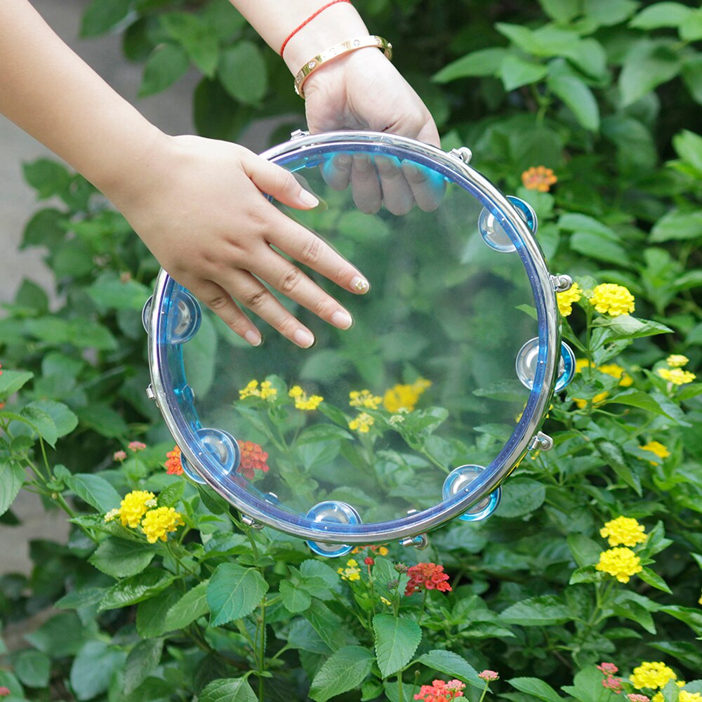 10 Inch Tambourine Percussion Instrument Self-Tuning Tone Hand Drum Double Row Jingles Bell Musical Educational Toys