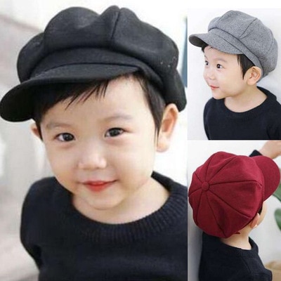 Enfant bébé béret chapeau pour garçons filles enfants gavroche Casquette plate Casquette printemps automne solide rouge noir gris 2-6Y