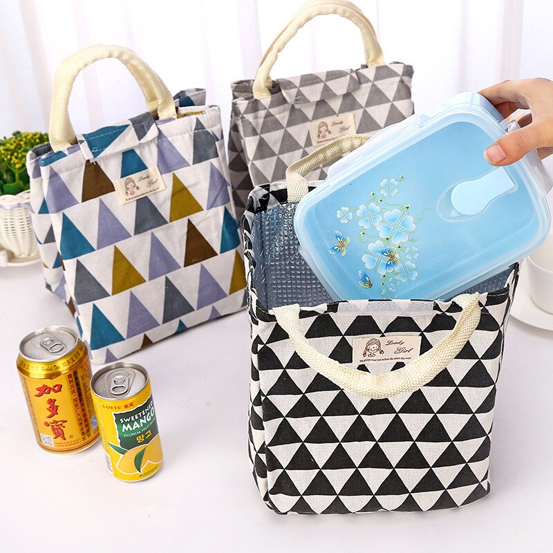 Thermal Insulated Lunch Bag for Women Kids Portable Waterproof Cotton Linen Picnic Food Bag Bento Box Pouch Cooler Totes