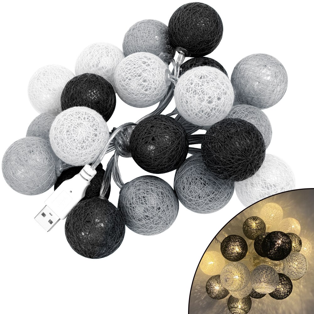 Baumwolle Ball LED Lichterketten 20 LEDs Batterie Betrieben Und USB Powered für Ostern Halloween Weihnachten Partei Wohnkultur: Grey / By Battery