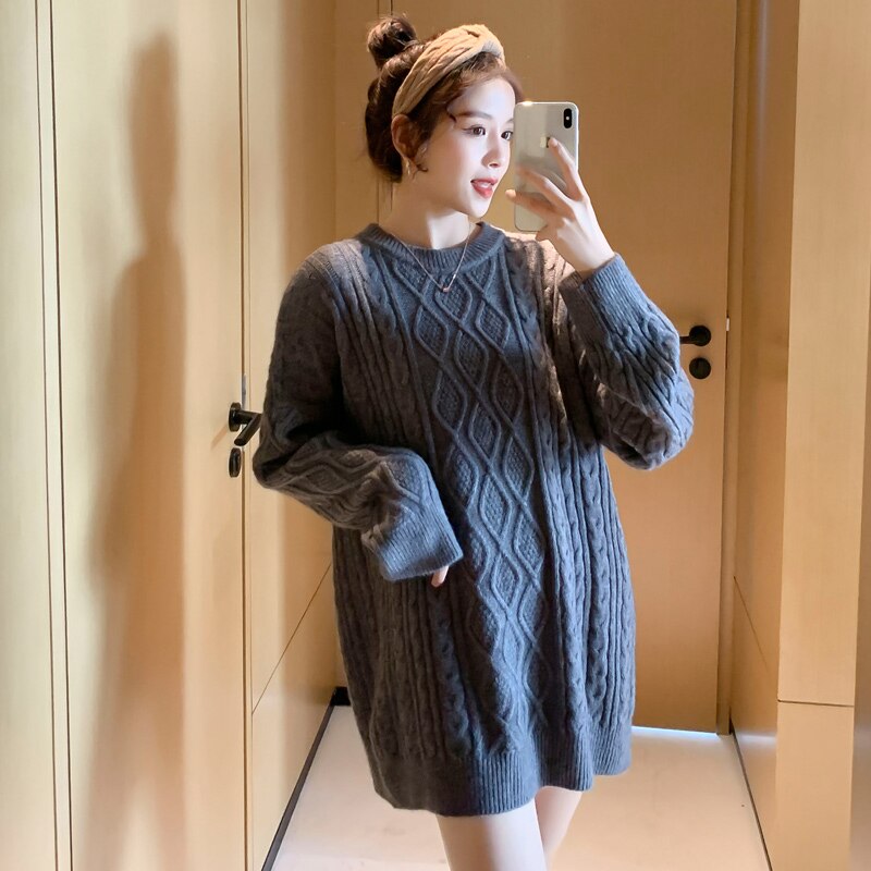 1608# Autumn Winter Knitted Maternity Sweaters Large Size Loose Clothes for Pregnant Women Vintage Pregnancy Tops