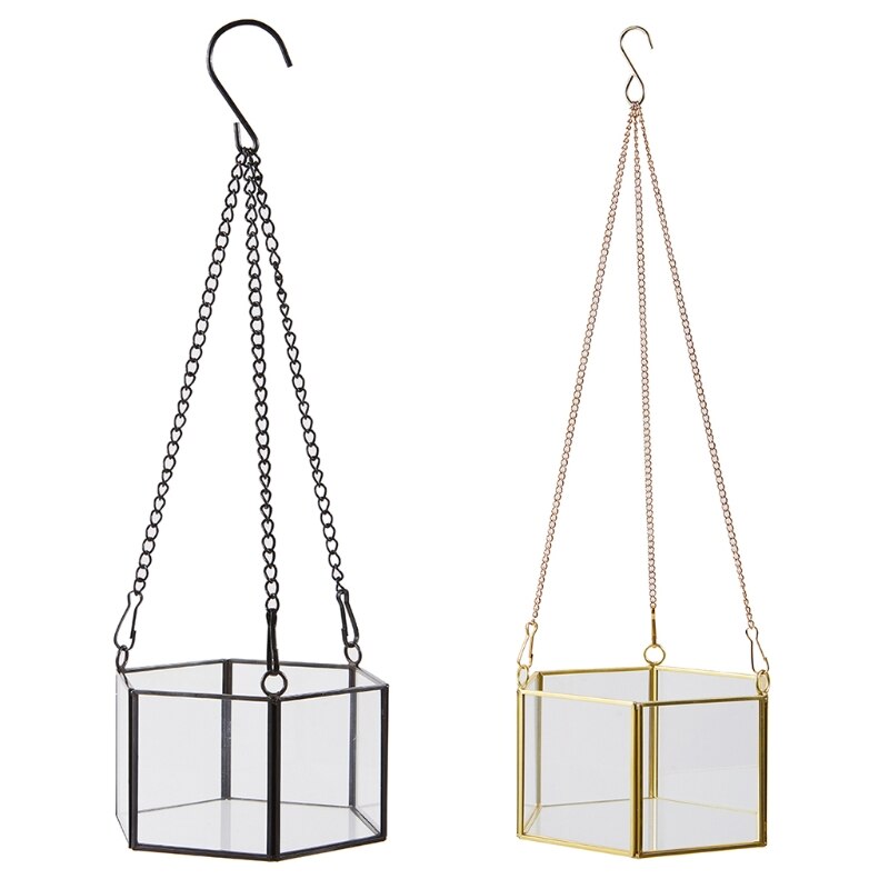 Terrario colgante moderno de cristal, terrario geométrico en forma hexagonal, soporte para clavel de aire, contenedor de pared, maceta para flor