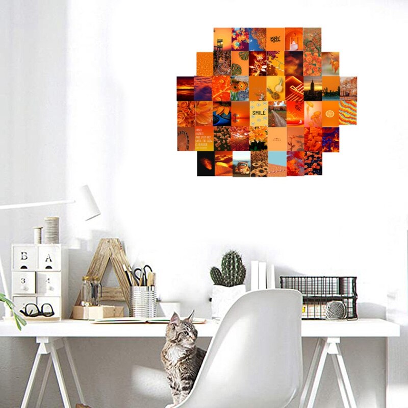 50Pcs Orange Aesthetic Picture for Wall Collage, 4X6 Inch Cards, Warm Color Decor for Girls, Wall Art Print for Room
