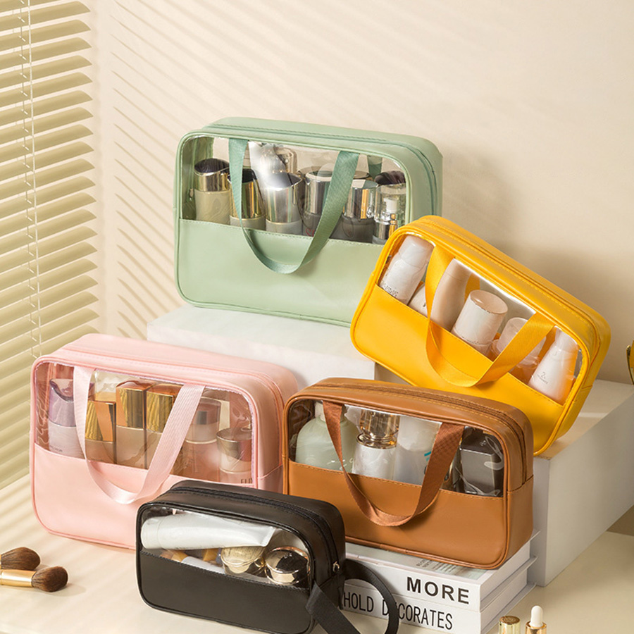 Travel Toiletry Bag for Women and Men, Matte Translucent Toiletry Bag with Handy Handle, Makeup Cosmetic Organizer Bag for Trave