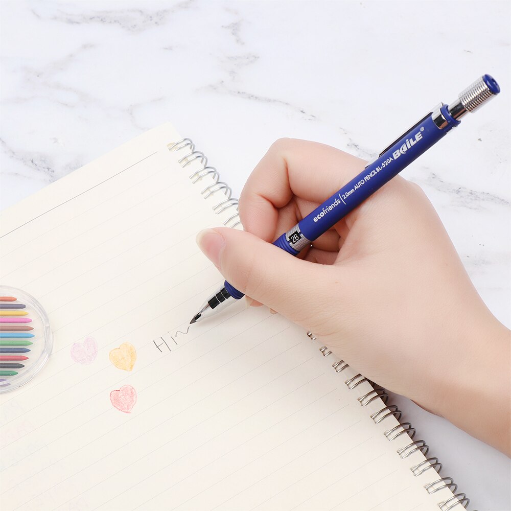 1Pc Automatic Mechanical Pencil 2.0mm Multicolor Refill 2B Drawing Writing Activity Pencil Office School Writing Stationery Blue