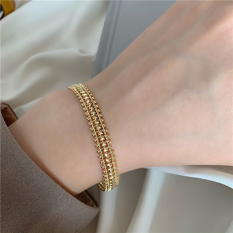 Mode Eenvoudige Rvs Star Hollow Gouden Armband Voor Vrouw Koreaanse Stijl Manchet Armband Partij Sieraden Accessoires