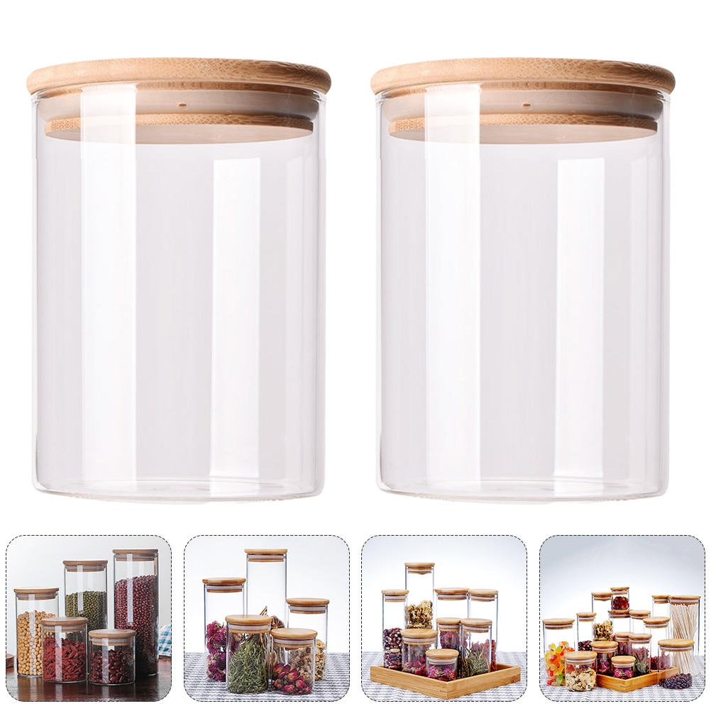 Frascos de almacenamiento de vidrio para cocina, recipientes sellados de almacenamiento de alimentos con tapa de bambú para cereales, 2 uds.