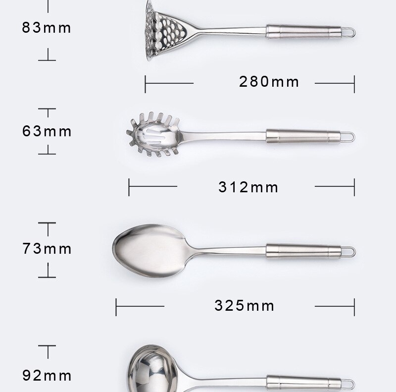 6-piece Stainless Steel Cooking Kitchenware Set Spoon Slotted Spatula Frying Spatula Pasta Scoops Cooking Kitchen Utensil Set