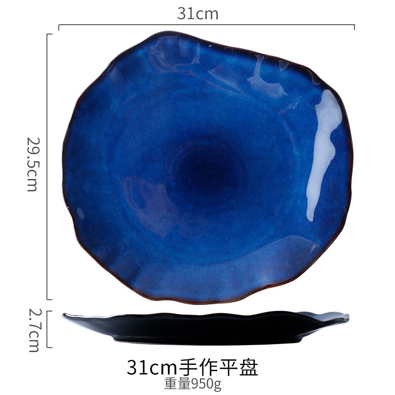 Ceramic Food Dish Flat Plate Pottery Irregular Dish Dinnerware Dishes Western Tableware Household Plate: XL
