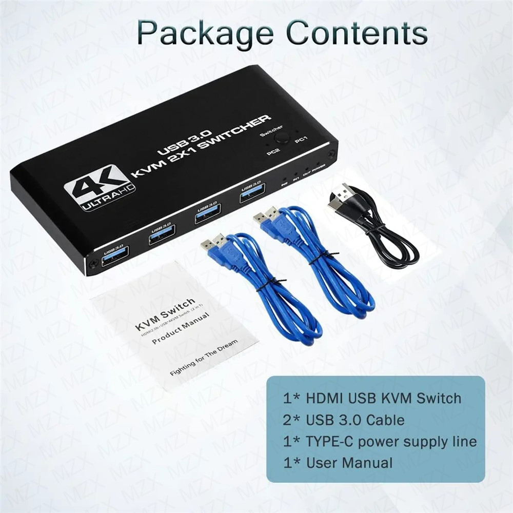 Mzx Kvm Switch 4K 60Hz Hdmi-Compatibel Usb 3.0 Hub Docking Station Dock 2 Computer Pc Share 4 Usb Apparaten Toetsenbord Muis Printer