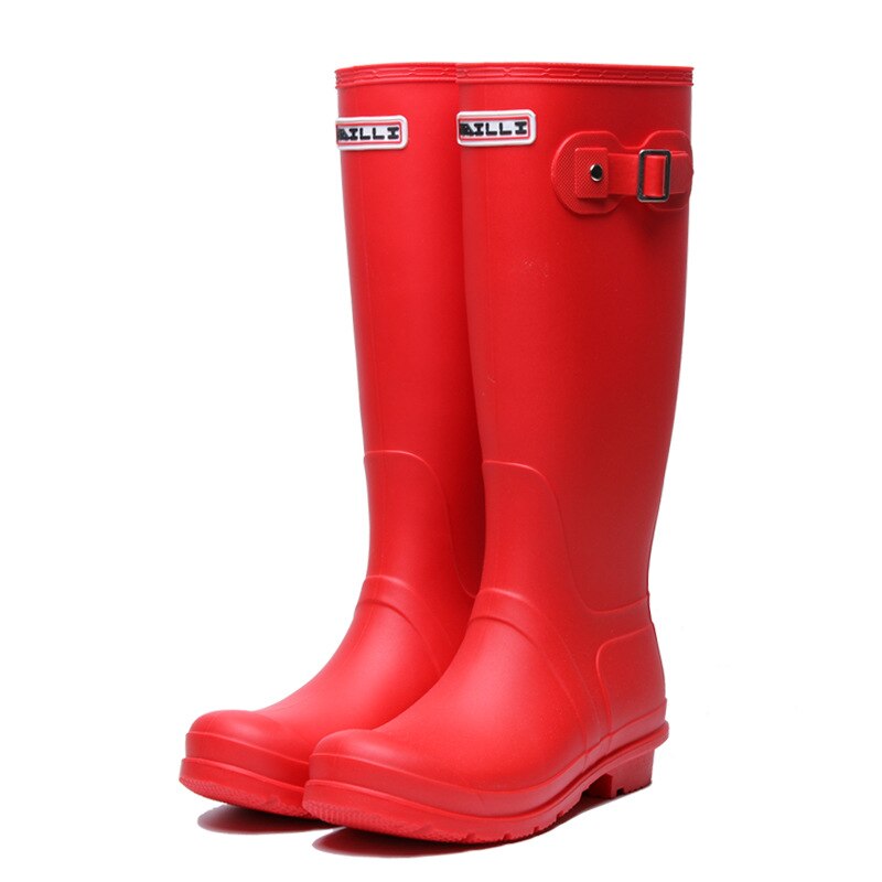 Red Rubber Rainboots Tall Rain Boots for Women British Classic Waterproof Rainboots Ladies Wellies Wellington Matte Boots: Matte RED / 36
