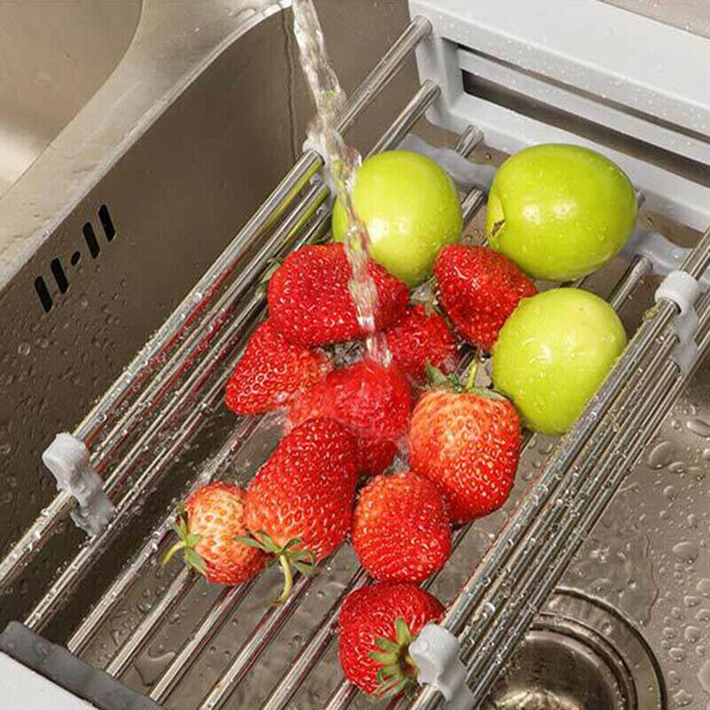 Retractable Stainless Steel Sink Strainer Drain Household Kitchen Vegetable Fruit Dish Wash Drainer Basket Sink Filter Rack Shel