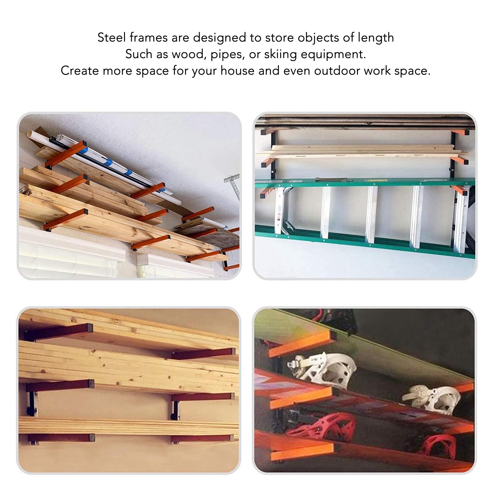 4 stk. brændestativ til indendørs og udendørs brug, vægmonteret træorganisator og tømmeropbevaringshylde, metalstativ, garagehyldeorganisator