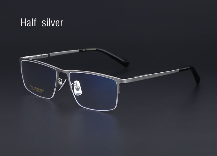 Montura de gafas de titanio puro para hombre, gafas graduadas de aleación de titanio, gafas plateadas súper ligeras, montura de gafas ópticas: half silver