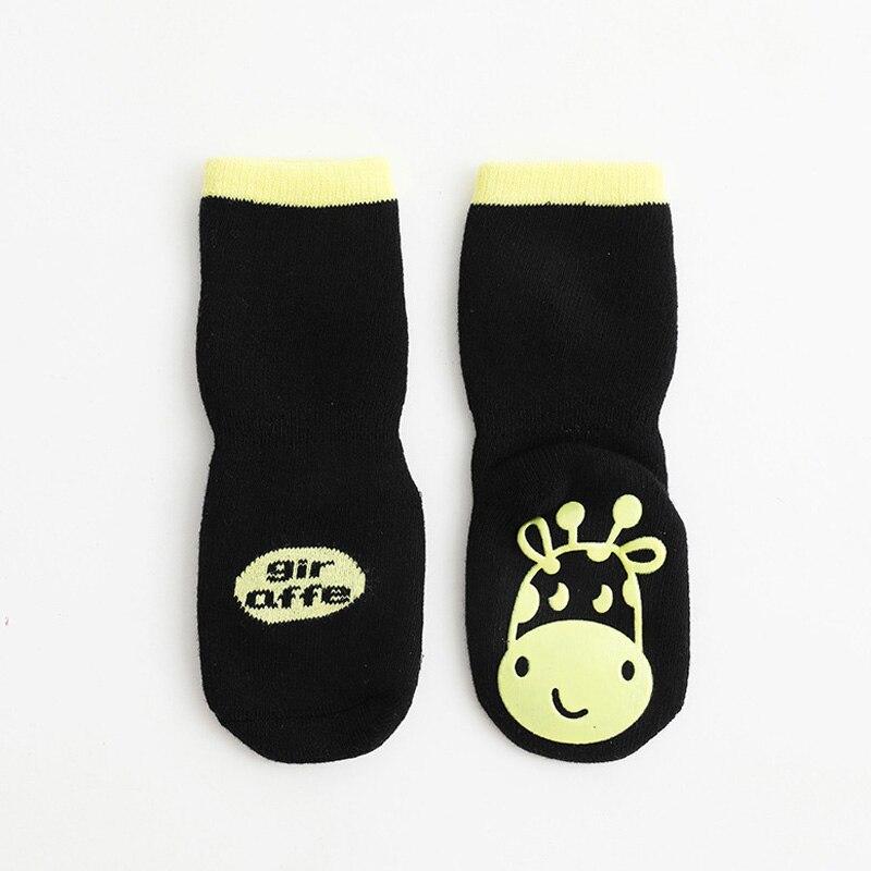 Rutschfeste baumwollsocken für babys und kleinkinder, frottee-socken mit Karikatur-tieren, kindersocken: Schwarz / 12cm für 1-3 jahre