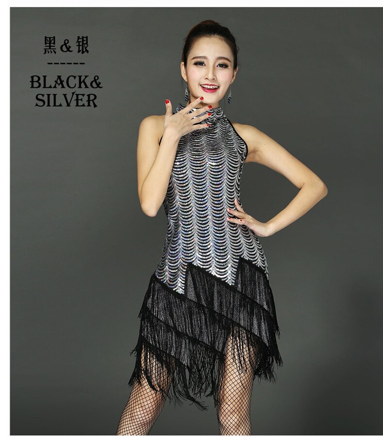 Latin Dance Dress Ballroom Salsa Samba Rumba Tango Swing Rhythm Dancer Costume Women Tassel Sequins dance dress