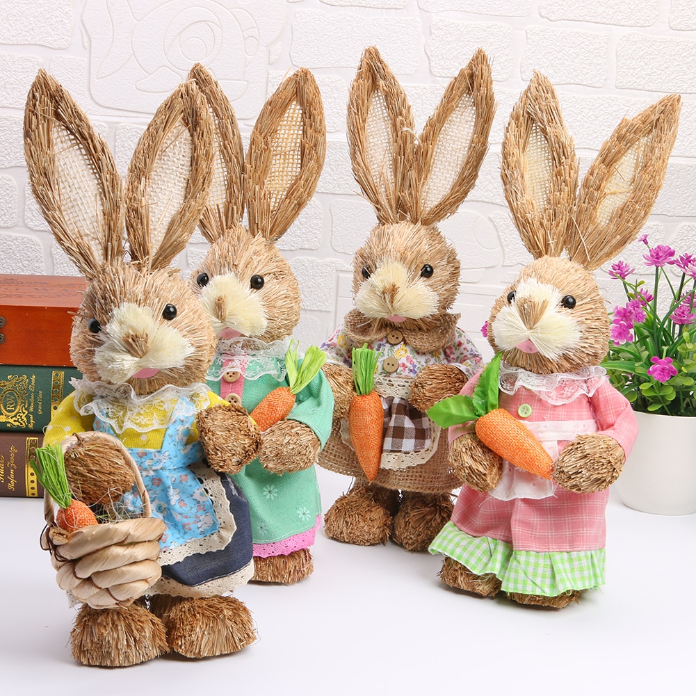 Søde kanin påske dekorationer håndlavet station kanin simulation halm kunst sjov legetøj børnehave børn hjemmeindretning