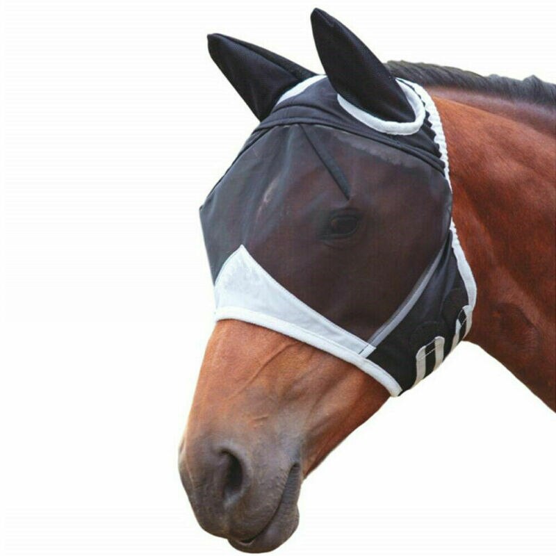 Hest / cob / pony mesh flue maske hætte med ører åndbar anti myg maske sml