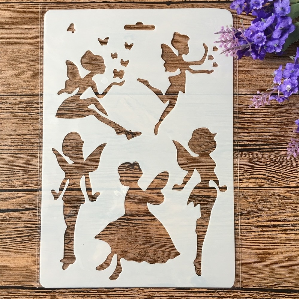 4Pcs/Set 11inch Dragonfly Fairy DIY Craft Layering Stencils Painting Scrapbooking Stamping Embossing Album Paper Card Template