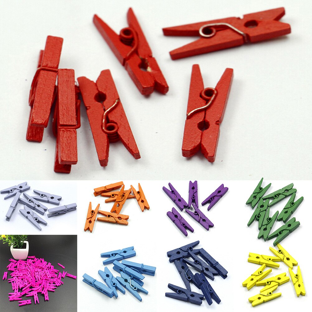 20 Pcs Mini Gekleurde Houten Memo Clips Voor Foto Clips Wasknijper Craft Decoratie Clips Pinnen 25 Mm X 4 Mm