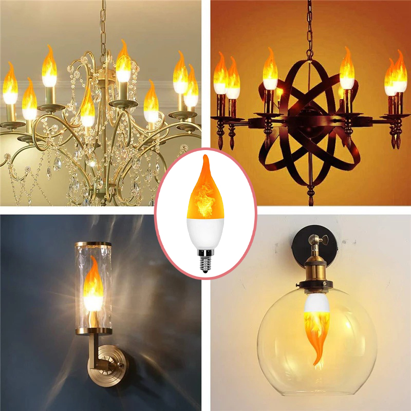 4 stk. led-pejselampe med flammende flimrende effekt, naturlig dekoration, atmosfærelampe, juledekoration  e14/e27 stk.